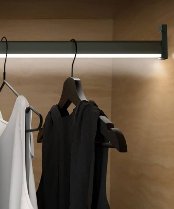 m black wardrobe hanging rail with led light k cut to length