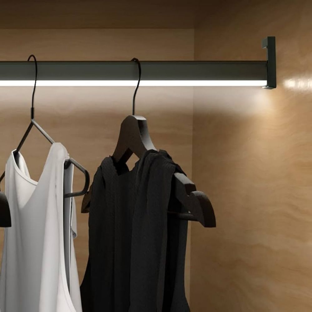m black wardrobe hanging rail with led light k cut to length