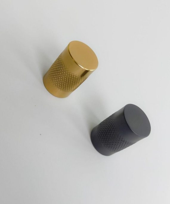 knurled cylindrical cabinet knob solid brass diamond pattern matte black