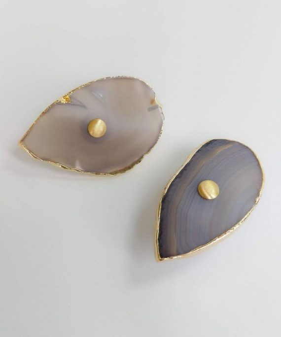natural agate gemstone cabinet knob one of a kind stone slice gold plated