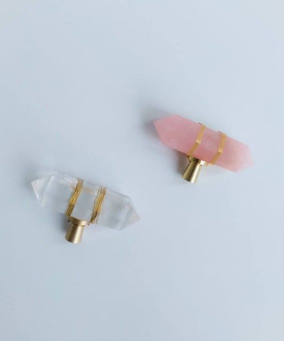 natural crystal quartz cabinet knob mm clear and pink quartz solid brass